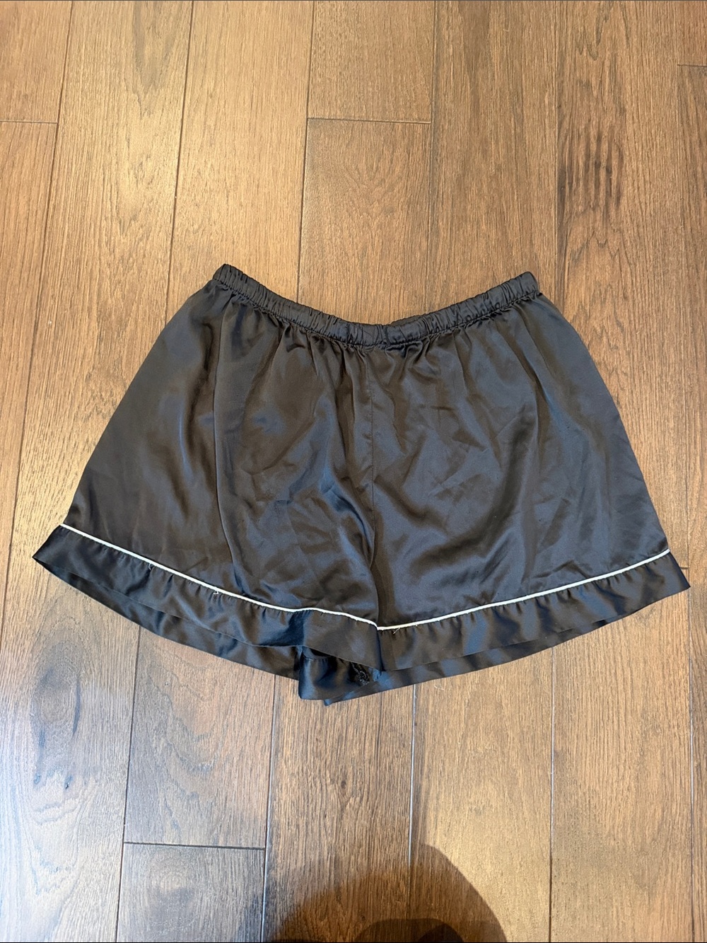 Black Satin Women's Shorts with Contrast Piping Size Medium - C27-170
